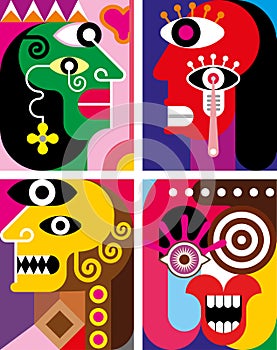 Four Faces - abstract vector illustration