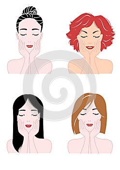 Four faces of woman,skin care