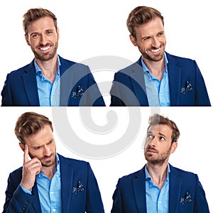 Four faces of a young smart casual man