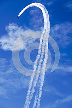 Four fighter planes flying on a blue sky background, California