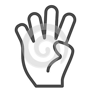 Four fingers gesture line icon. Hand with four fingers up vector illustration isolated on white. Hand gesture outline