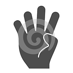 Four fingers gesture solid icon. Hand with four fingers up vector illustration isolated on white. Hand gesture glyph