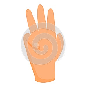 Four fingers hand gesture icon, cartoon style