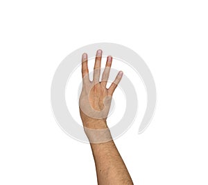 Four fingers hand gesture isolated