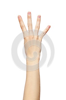 Four fingers hand gesture isolated on white background