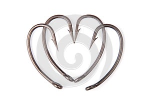 Four fishhook drawn up in heart shaped