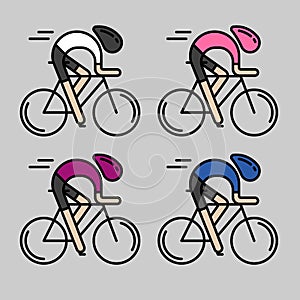 Four flat bicyclists, side view