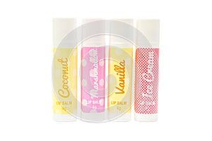 Four flavoured lip balms.