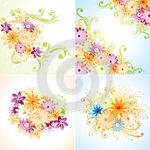 Four floral designs. Eps8 (Flatten transparency).