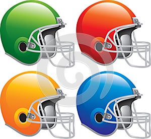 Four Football helmets