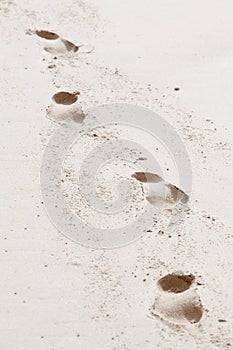 Four footprints of a human on the beach sand