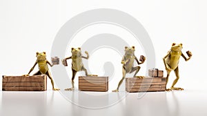 Four Frogs Carrying Wooden Box: Detailed Hard Surface Modeling photo