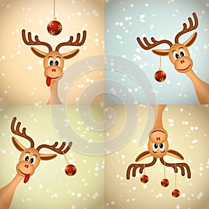 Four funny christmas reindeer