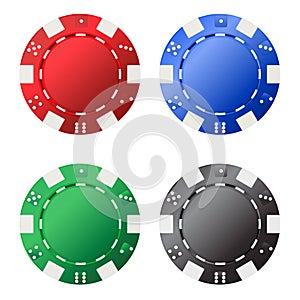 Four gambling chips (red, blue, green, black) for your designs isolated on white background