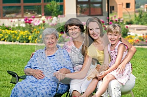 Four generations of women at countryside