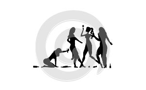 Four Girl, woman, lady drinking. Drunk people, drunk party event, vector silhouettes icon, sign, illustration on white background