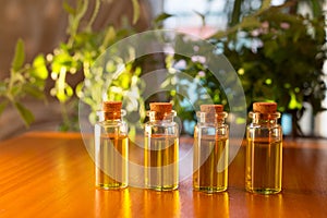 Four glass vials of Cannabidiol oil - hemp oil extrac