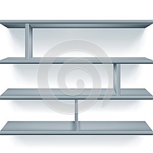 Four gray shelves drawing in 3D style with copy space