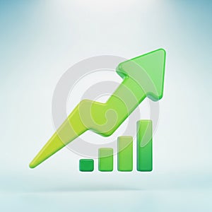 Four green 3D bars of incrementing height, symbolizing growth, are aligned