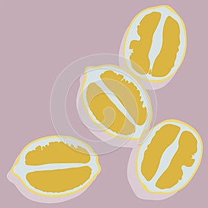 Four halfs a yellow lemon vector icon illustration isolated on pink background