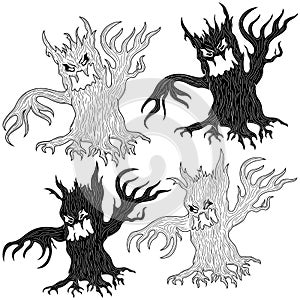 Four Halloween angry evil tree