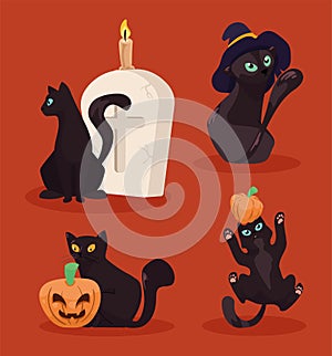 four halloween cats mascots