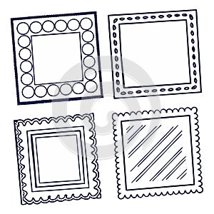 Four hand drawn doodle frames on transparent background