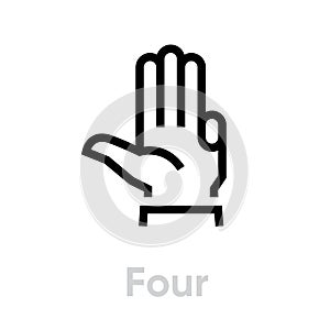 Four hand gesture icon. Editable line vector.