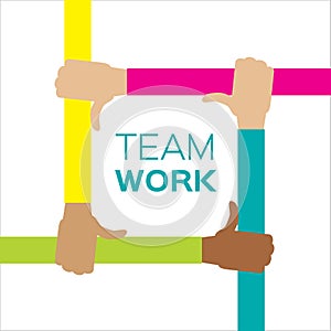 Four hands together team work.