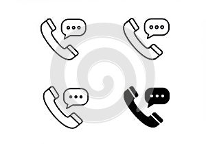 Four handset icons with speech bubbles representing communication