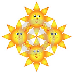 Four happy intertwined suns