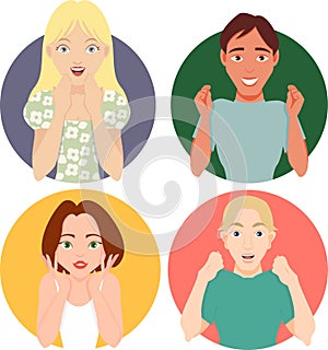 Four happy people smiling vector illustration