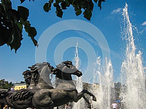 Four horse fountain in Alexander Gardens near Red Square, Moscow