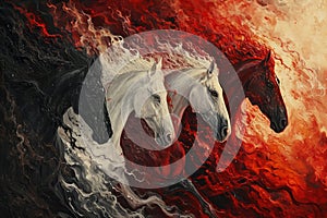 Four horses of the apocalypse - white, red, black and pale. Bible revelation. Generative AI