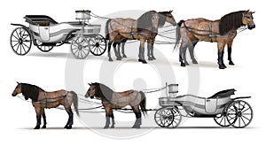 Four horses harnessed to a carriage.