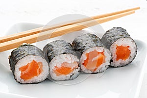 Four Hosomaki salmon sushi photo