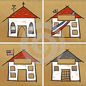 Four houses & institutions