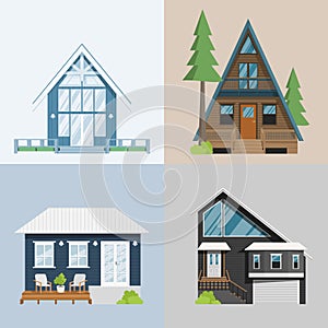 Four houses pack with rural or suburban or tiny house