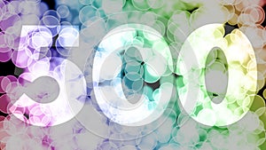 Four hundreds ninety nine to five hundreds points, level, rank fade in/out animation with color gradient moving bokeh background.