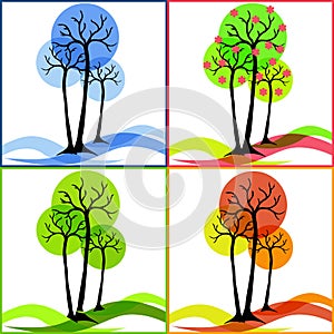 Four icons with trees. Summer, fall, winter, spring
