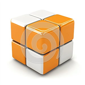 Abstract Orange and White Cubes 3D Render