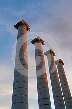 The Four Ionic Columns at Sunset, Les Quatre Columnes in Catalan, Created by Josep Puig i Cadafalch in Barcelona, Spain photo