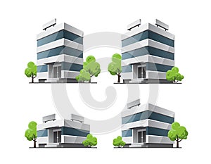 Four isolated business office vector building illustrations icons in perspective view