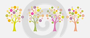 Four isolated seasonal vector trees in pastel colours