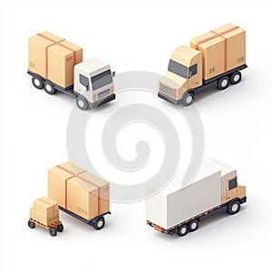 Isometric View of Delivery Trucks with Cargo Boxes photo