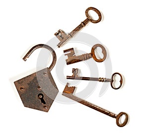 Four keys and a padlock