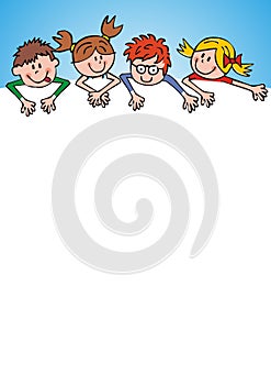 Four kids, faces and hands, conceptual illustration, your text, eps.
