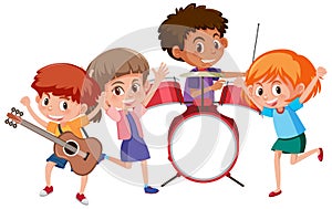 Four kids playing music in band