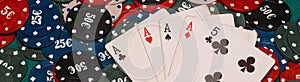 four of a kind aces poker gaming chips. Winning combination of cards on the table in casino