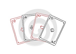 Four of a kind. Poker quads. Four aces. Good luck in the game. Playing cards. Hand drawn sketch line. photo